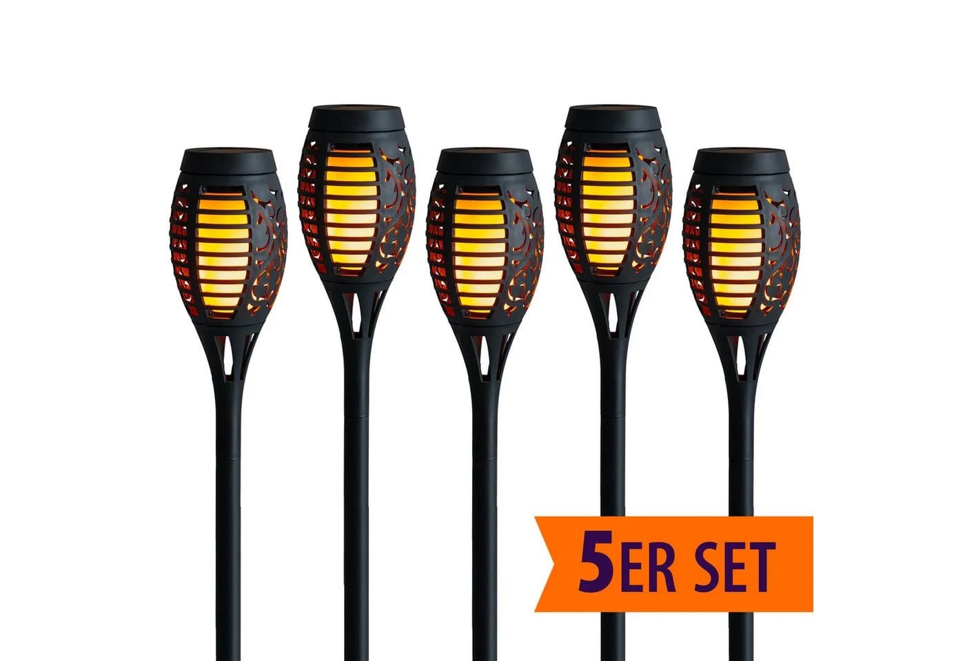 IC Gardenworld LED Solar Gartenfackel 5er Set Schwarz mit Flammeneffekt - Bild 2