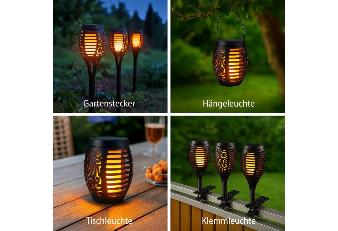 IC Gardenworld LED Solar Gartenfackel 5er Set Schwarz mit Flammeneffekt - Bild 3
