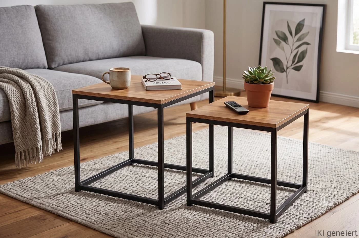 trendstabil Beistelltisch 2er-Set Schwarz Holzoptik Metall Industrial - Bild 5