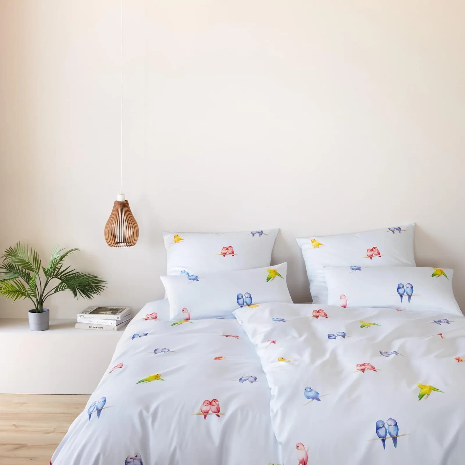 Elegante Bettwäsche Lovebirds Himmelblau Mako-Satin