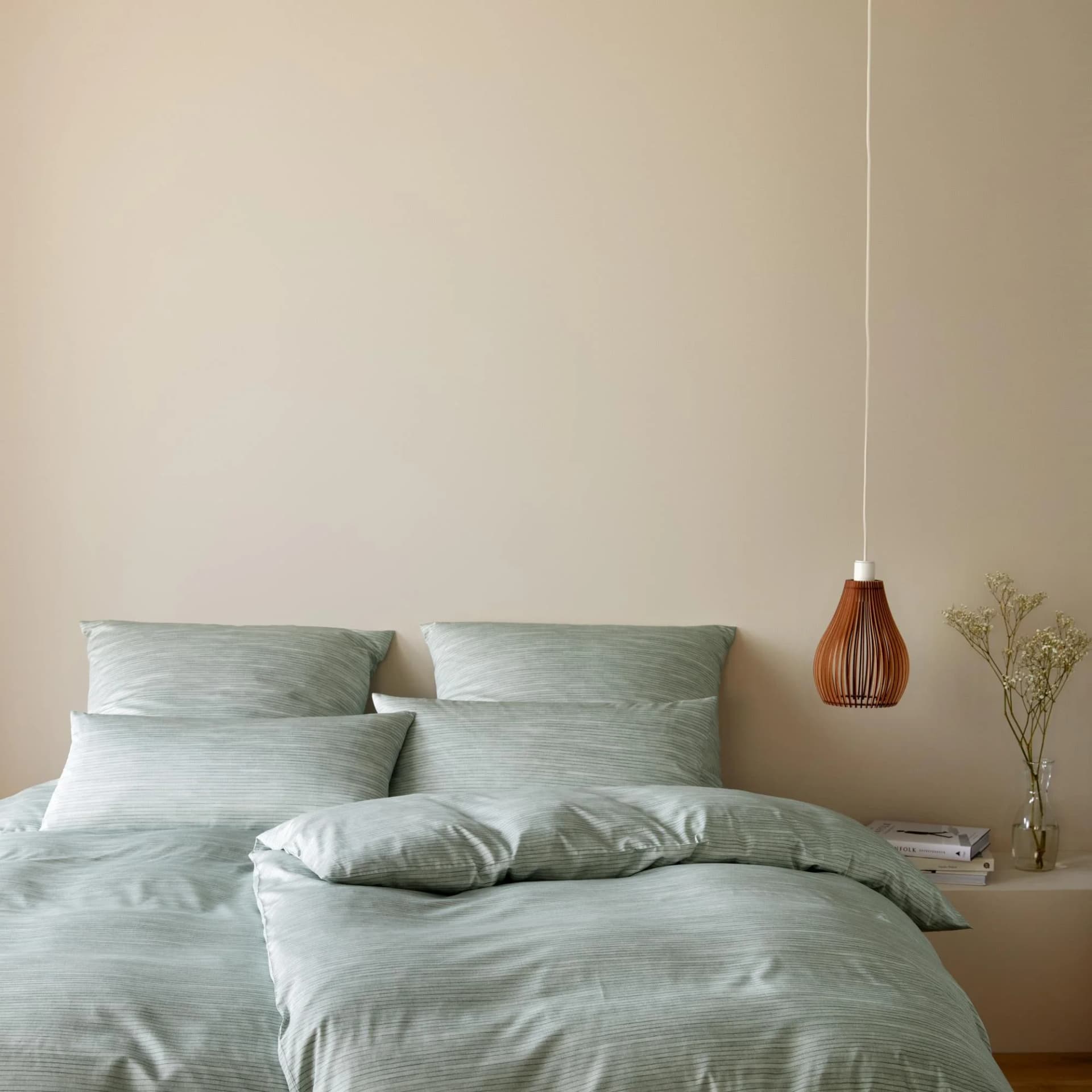 Elegante Bettwäsche "Chamber" Satin Grün Gestreift