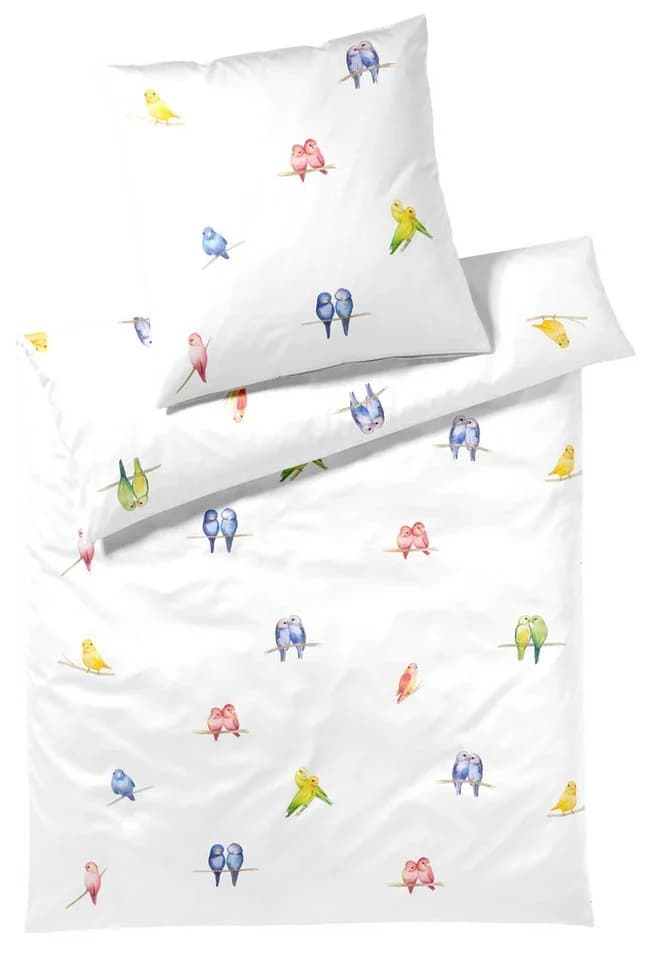 Elegante Bettwäsche Lovebirds Weiß Mako-Satin 135x200 cm