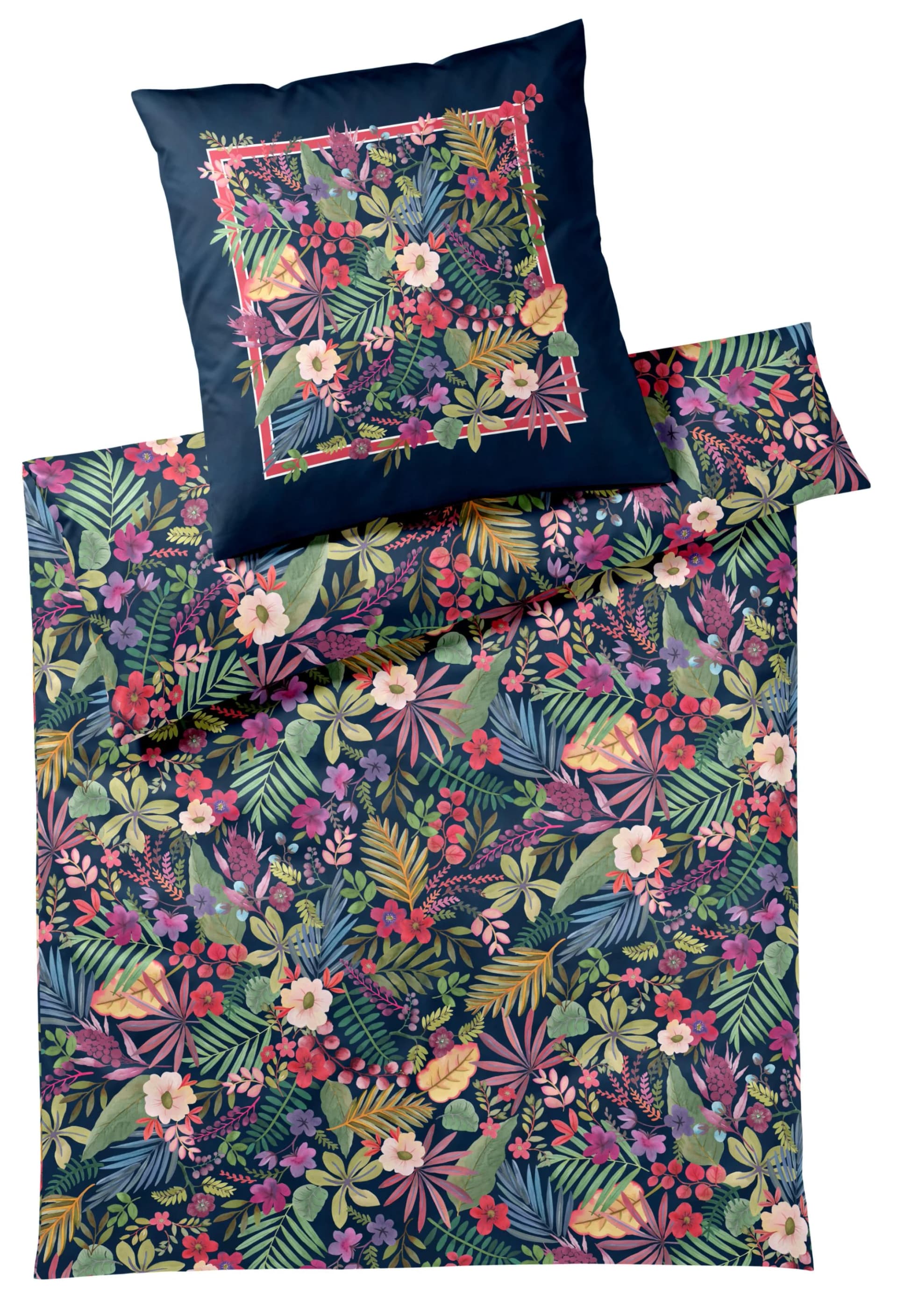 Opulente Bettwäsche mit Pflanzenmotiven in Dunkelblau