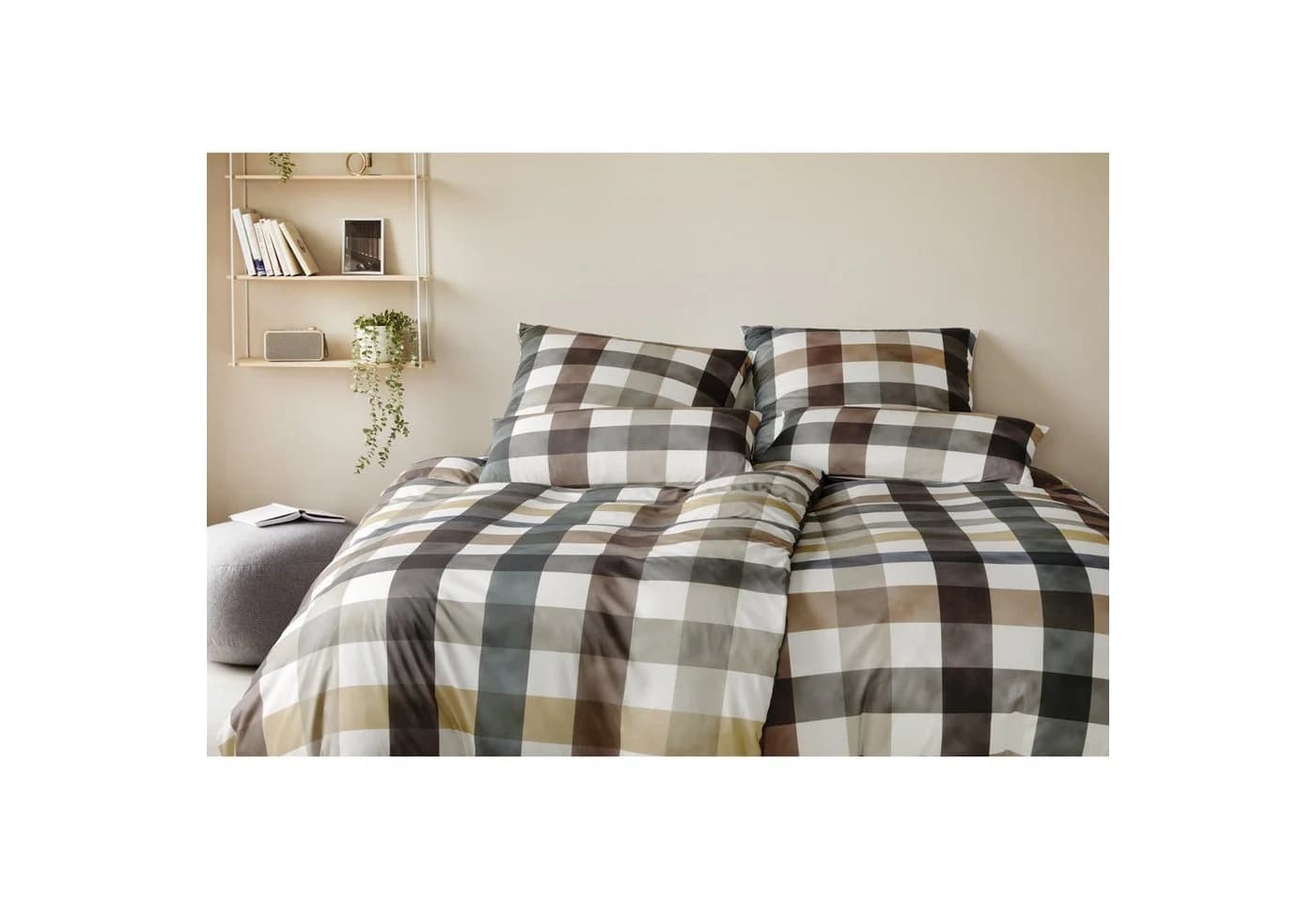 Bettwäsche Kuschel Karo Multi Natur 100% Baumwolle