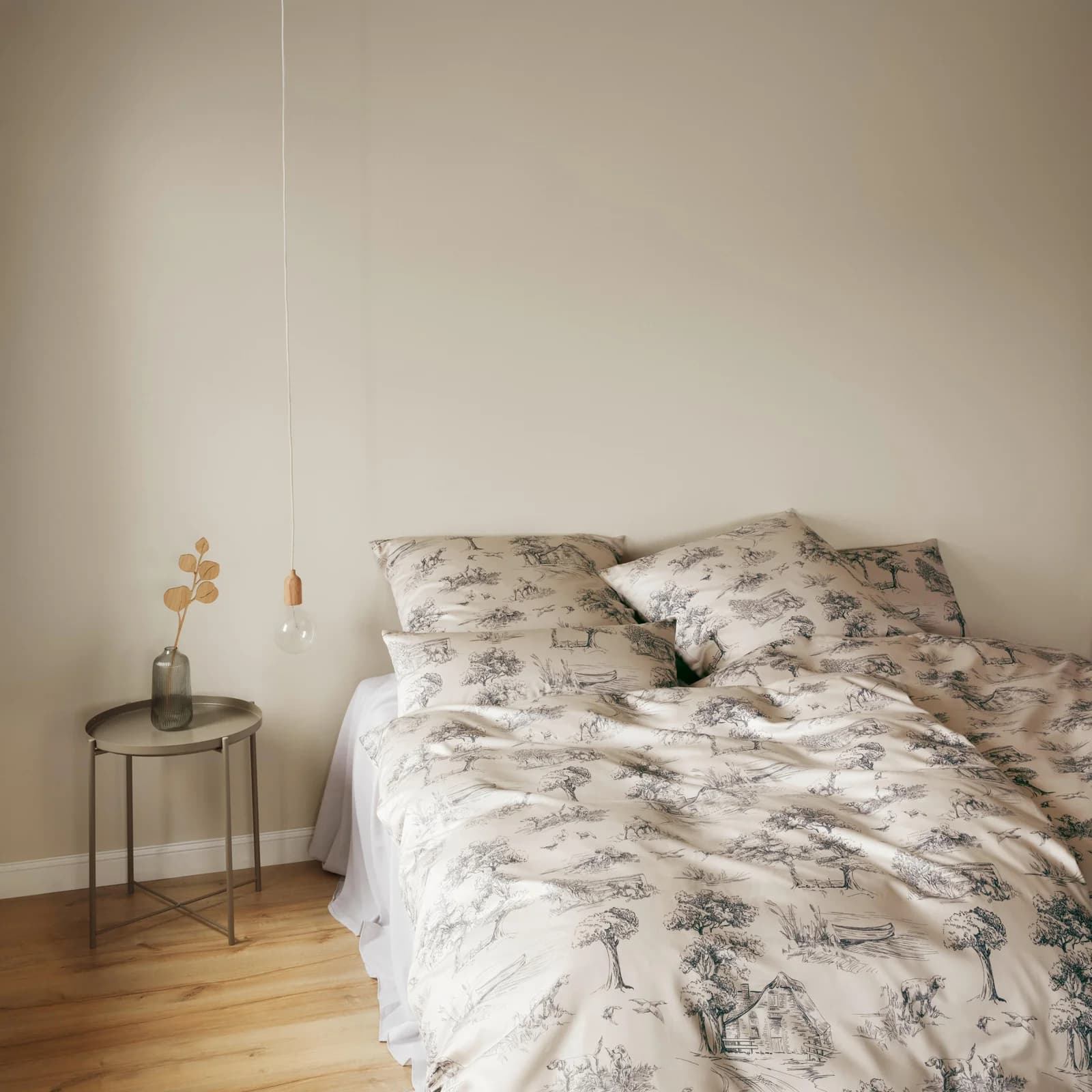 Elegante Bettwäsche Toile de Jouy Mako-Satin Beige