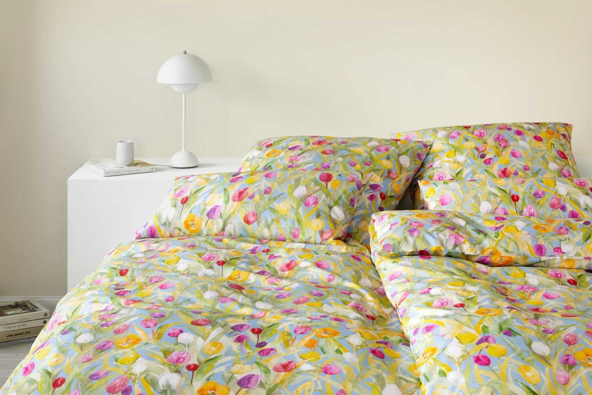 Elegante Bettwäsche Set Tulpen Blau Mako-Batist 2-teilig