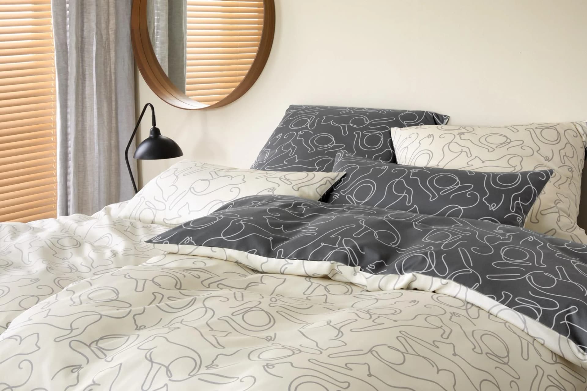 Elegante Bettwäsche Cats Mako-Satin Creme Grau 135x200 cm