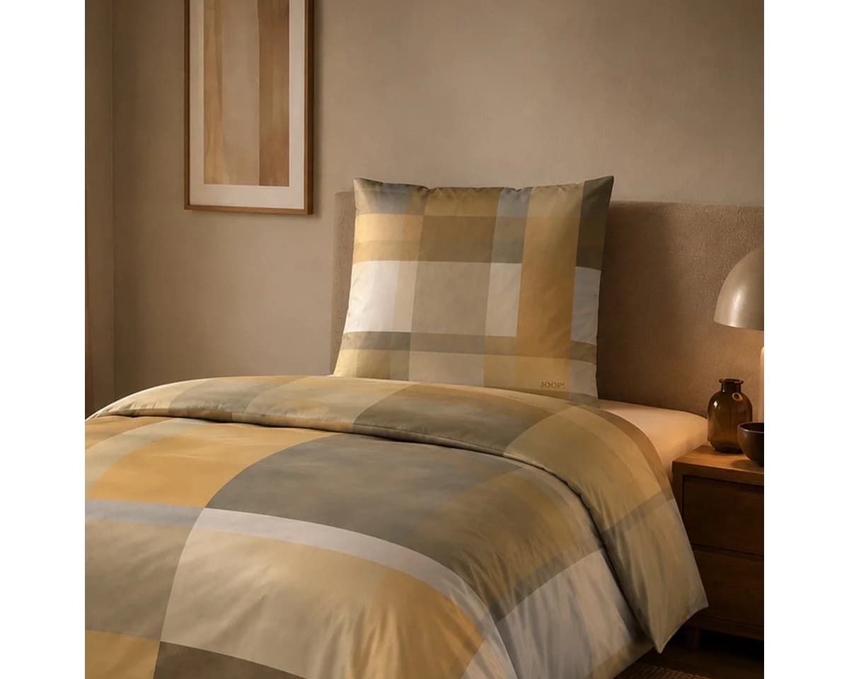 JOOP! Comfort Satin Bettwäsche Glow Karo Senf/Natur 135x200 - Bild 3