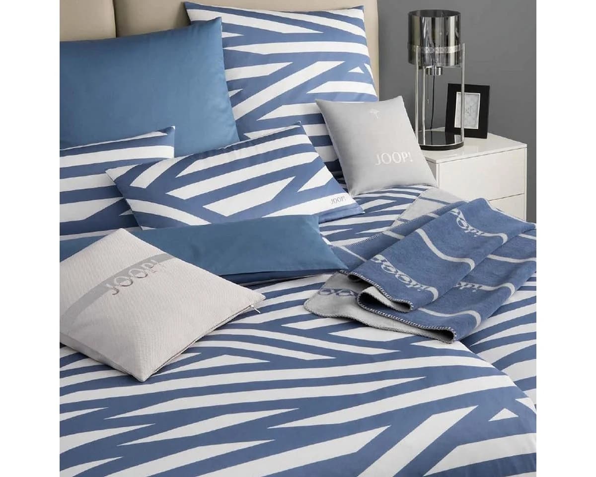 JOOP! Comfort Satin Bettwäsche Cross Beige Blau 135x200, 2 teilig