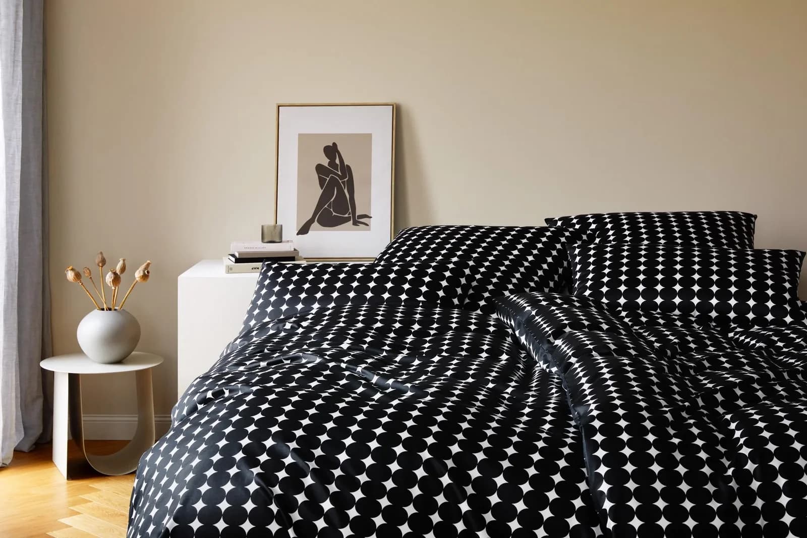 Elegante Bettwäsche Bubbles Schwarz-Weiß Mako-Satin