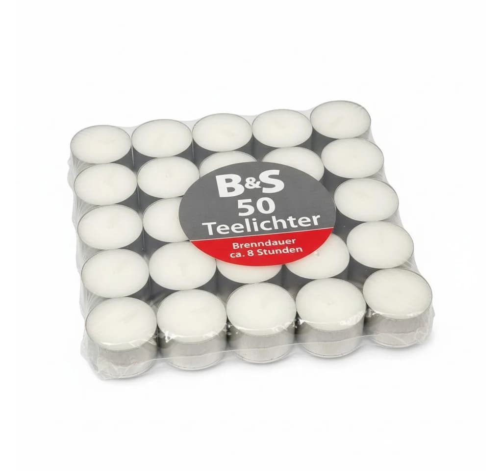 B&S Teelicht 50 Stück Weiß 8 Stunden
