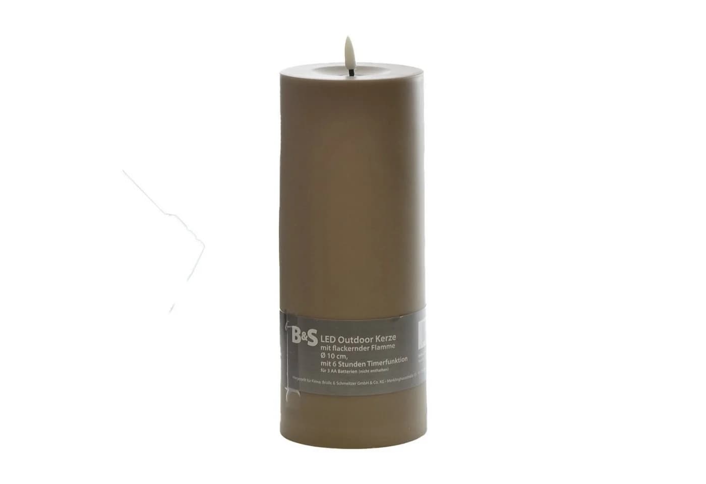 B&S LED-Kerze Taupe 25 cm mit Timer & Flackerflamme
