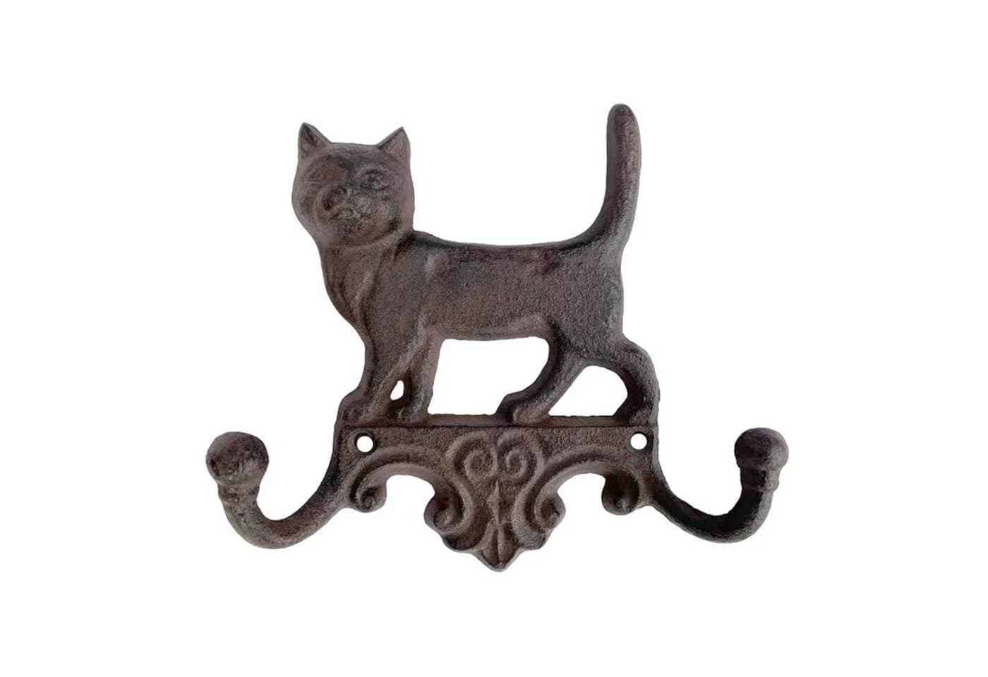 B&S Wandgarderobe Katze Gusseisen Antik Rostlook 2 Haken