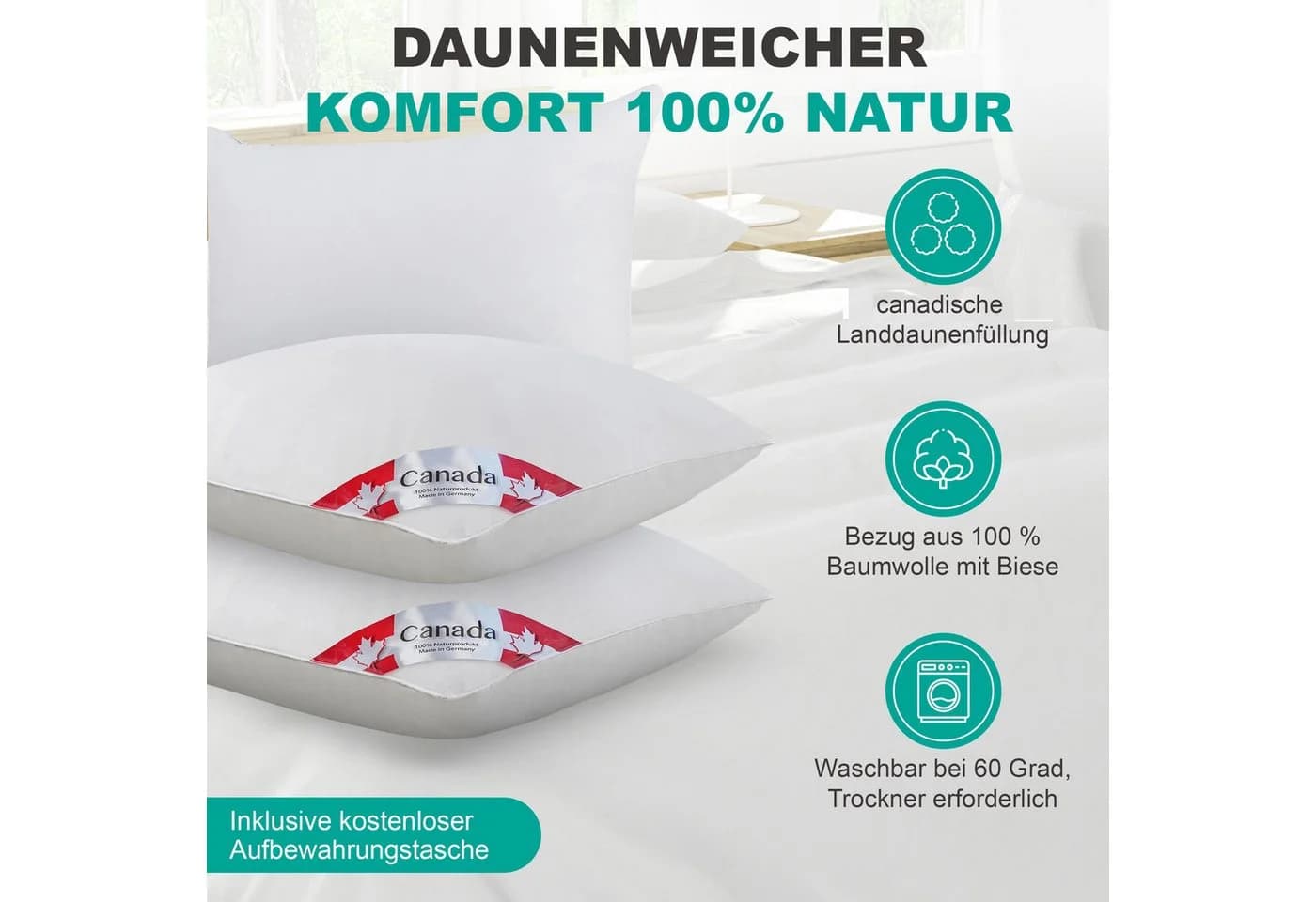 KÜNSEMÜLLER 3-Kammer Kopfkissen 80x80 cm 2er Set Baumwolle - Bild 4