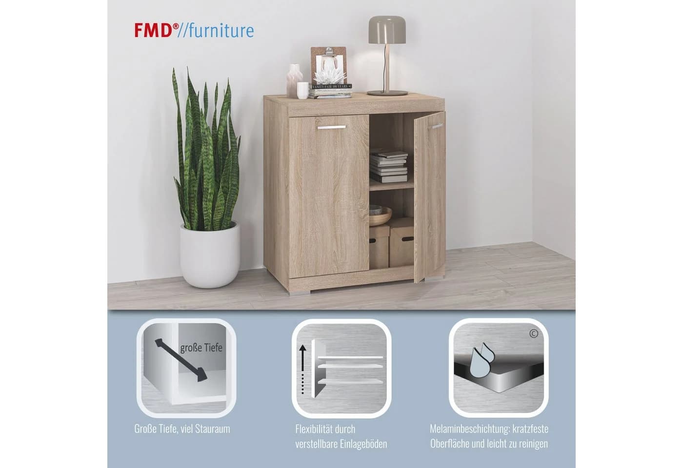 FMD Kommode Bristol Eichefarben mit Verstellbaren Böden - Bild 3