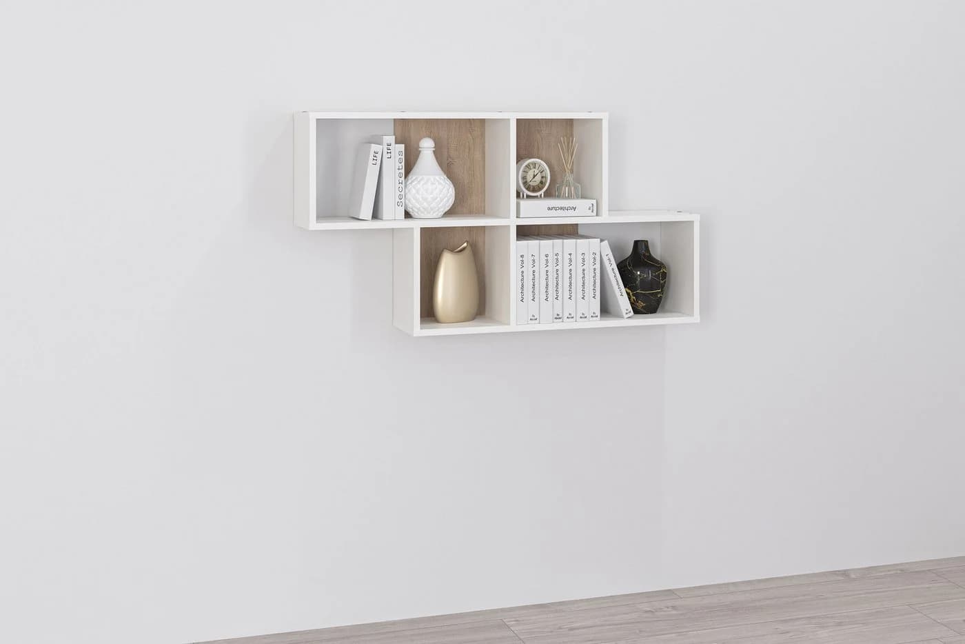 FMD Wandregal Nora Weiß Eichefarben Modern - Bild 2