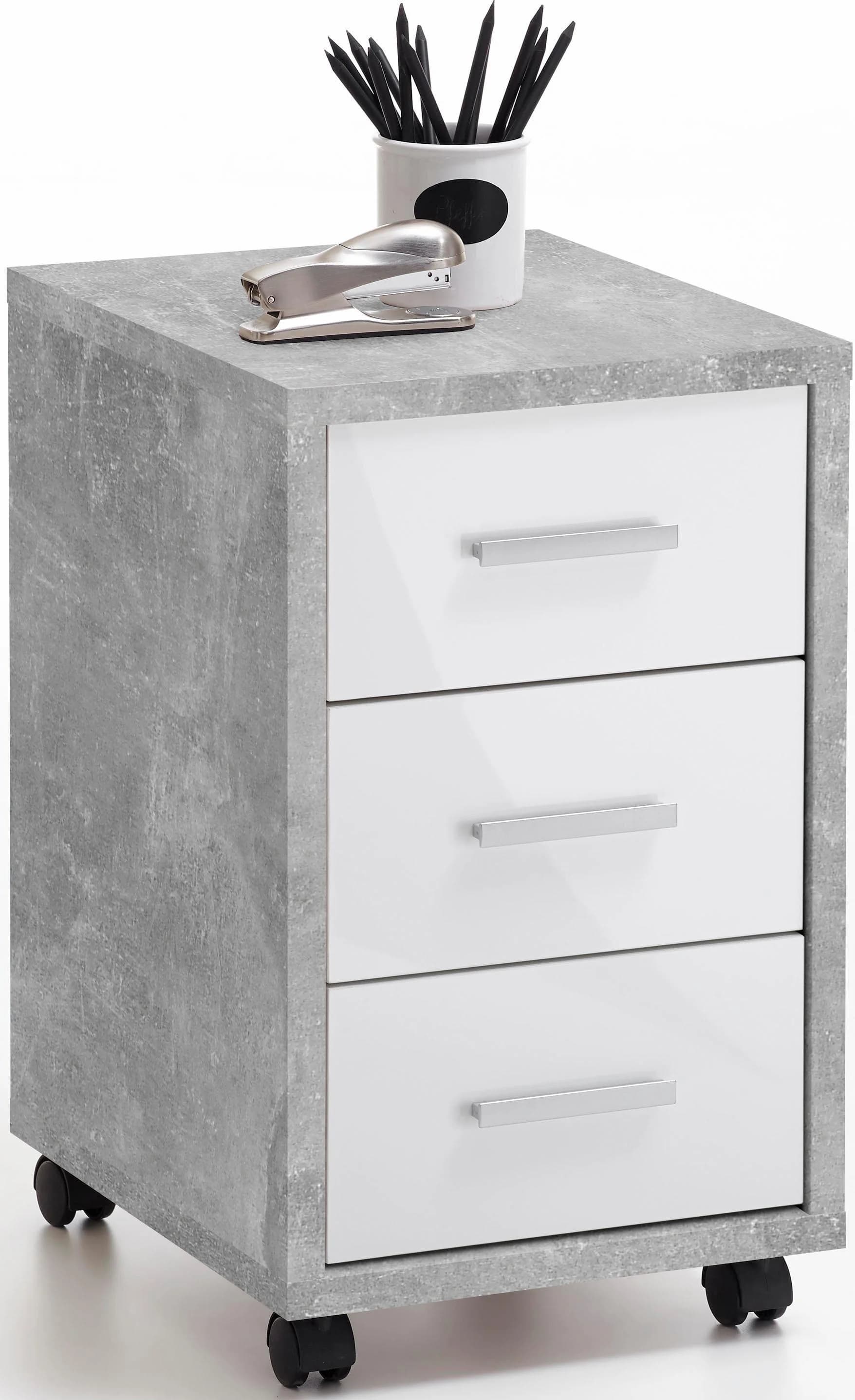 FMD Rollcontainer Diego 2 Grau Weiß mit 3 Schubkästen