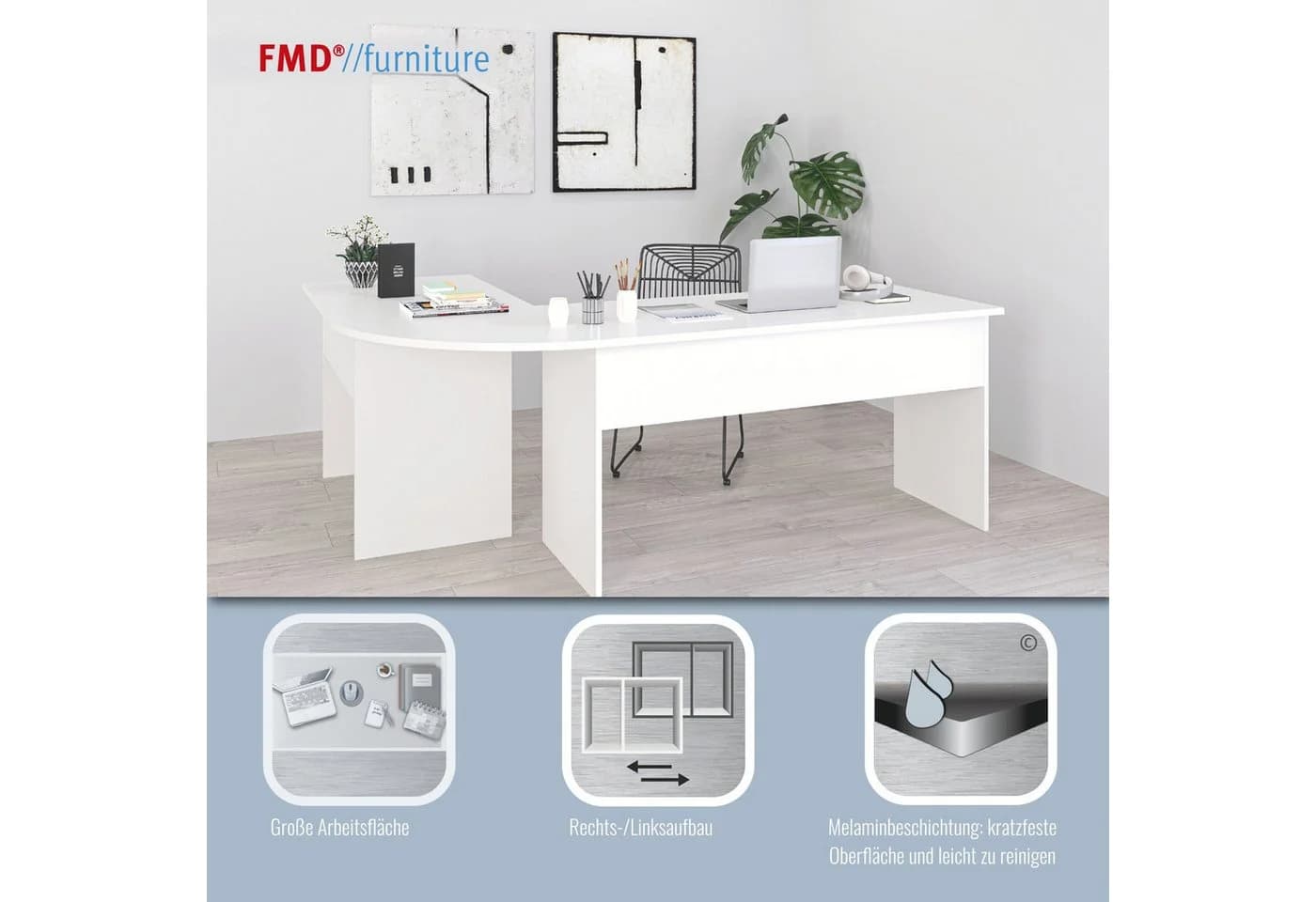 FMD Eckschreibtisch Tiell Eichefarben Modern - Bild 3