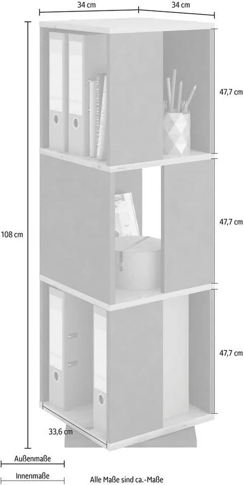 FMD Drehregal Tower Schwarz 3 Fächer Holzwerkstoff