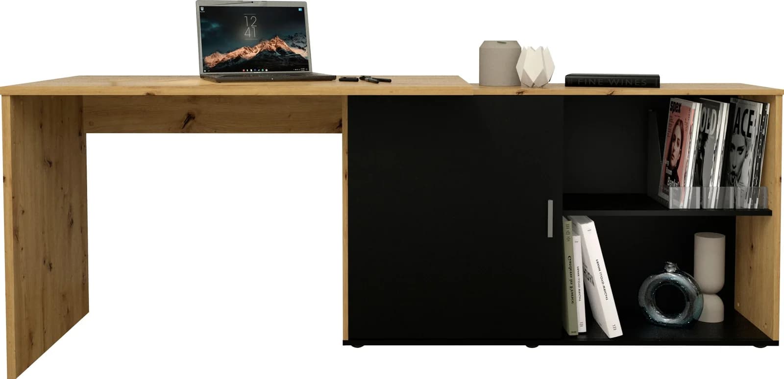 Eckschreibtisch FMD Valley Schwarz Braun Artisan Oak