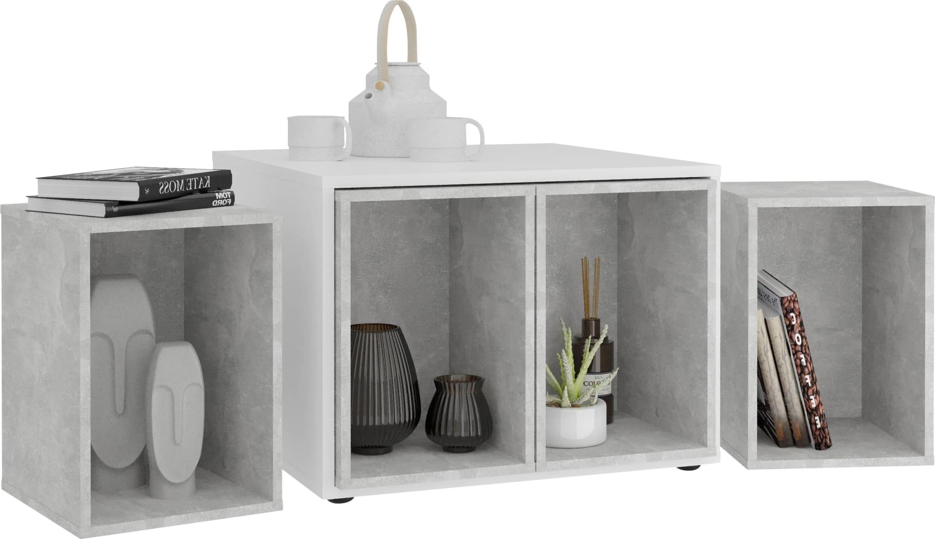 FMD Couchtisch Joker 1 Weiß Beton Optik