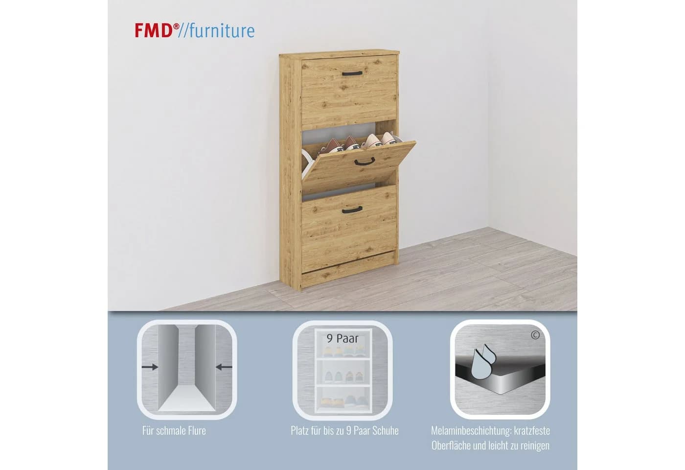 FMD Schuhschrank Step 3 Beige 3 Klappen - Bild 3