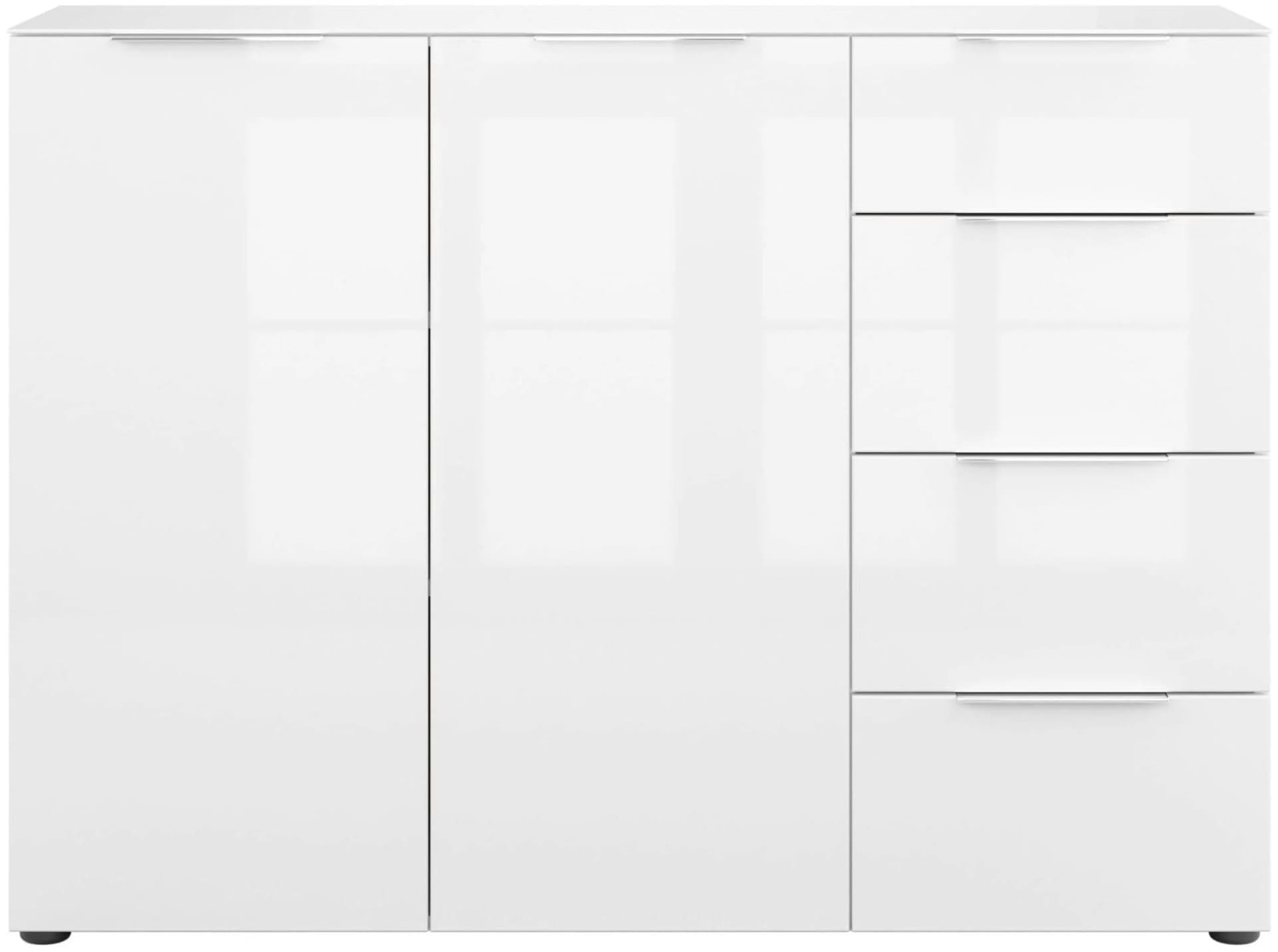 Kommode MANJANA MÖBEL Weiß Matt Weißglas Metall Chrom