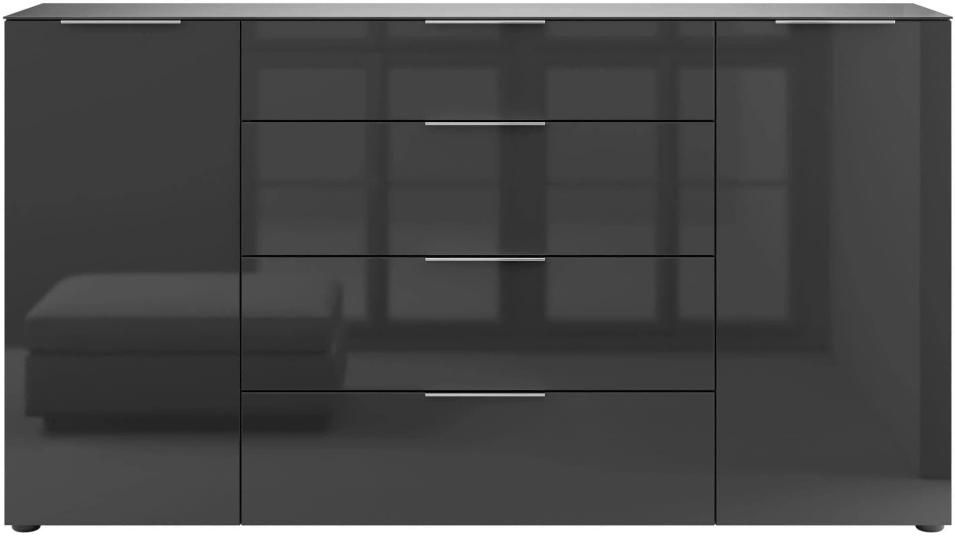 Sideboard MANJANA MÖBEL Style Anthrazit Matt Metallgriffe Glasfront