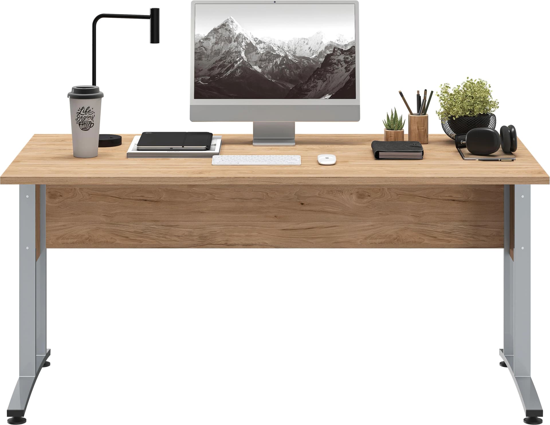 FMD Schreibtisch Calvi braun (hickory) mit Kabeldurchlass