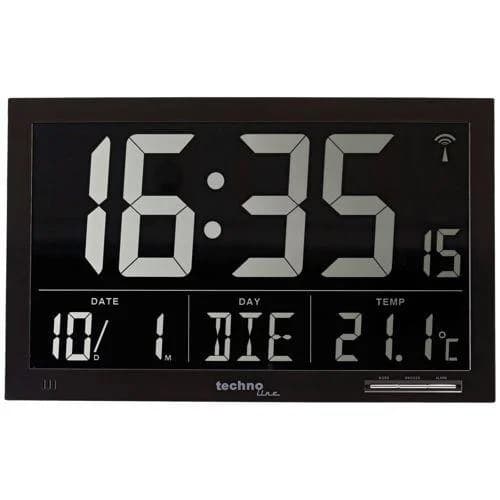 technoline Funkwanduhr WS 8007 Schwarz Jumbo-LCD