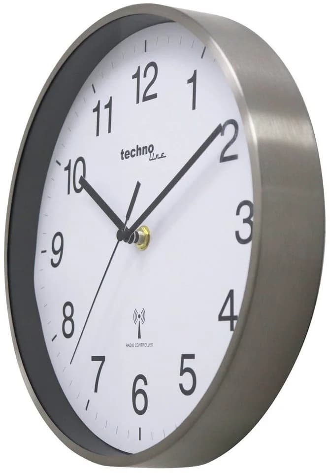 technoline Funkwanduhr WT 8925 mit Edelstahlrahmen und Glasabdeckung