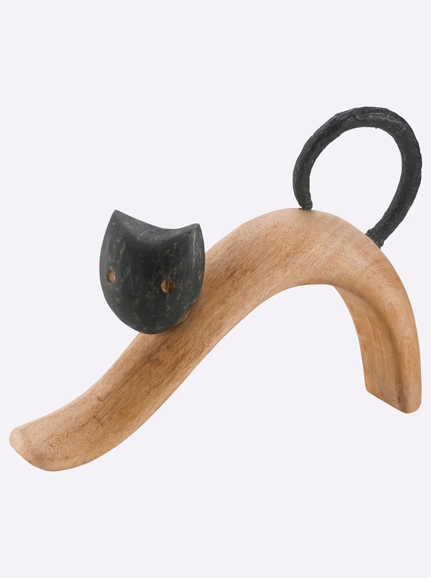 HEINE HOME Dekofigur Katze schwarz natur Mangoholz Polyresin