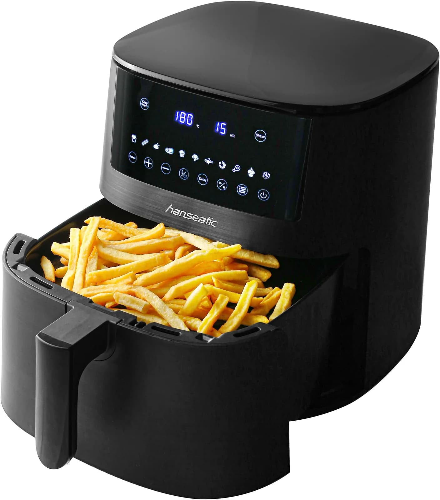Moderne Heißluftfritteuse in Schwarz