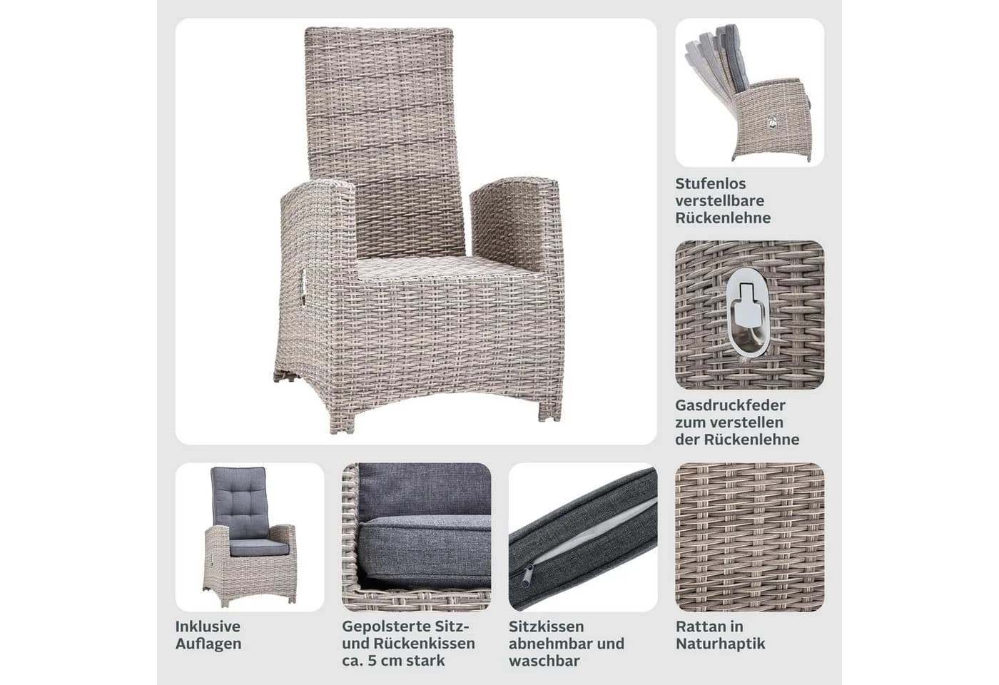 Garten-Essgruppe KONIFERA Monaco Grau Polyrattan - Bild 5