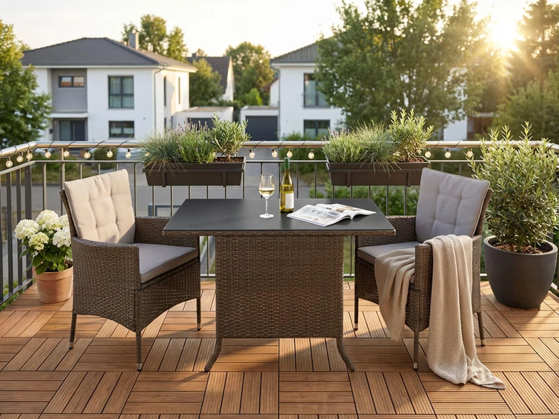 KONIFERA Balkonset Mailand Garten-Essgruppe Polyrattan hellbraun