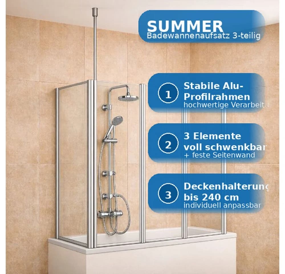 WELLTIME Badewannenaufsatz Summer 3-teilig Grau/Weiß - Bild 3