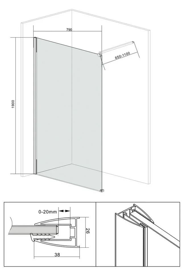 WELLTIME Walk-in-Dusche Tropea light Chromfarben 90x190cm - Bild 5