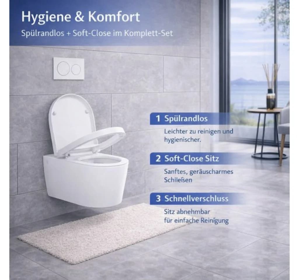 welltime Tiefspül-WC Vigo Wandhängend Spülrandlos inkl. WC-Sitz Softclose - Bild 3