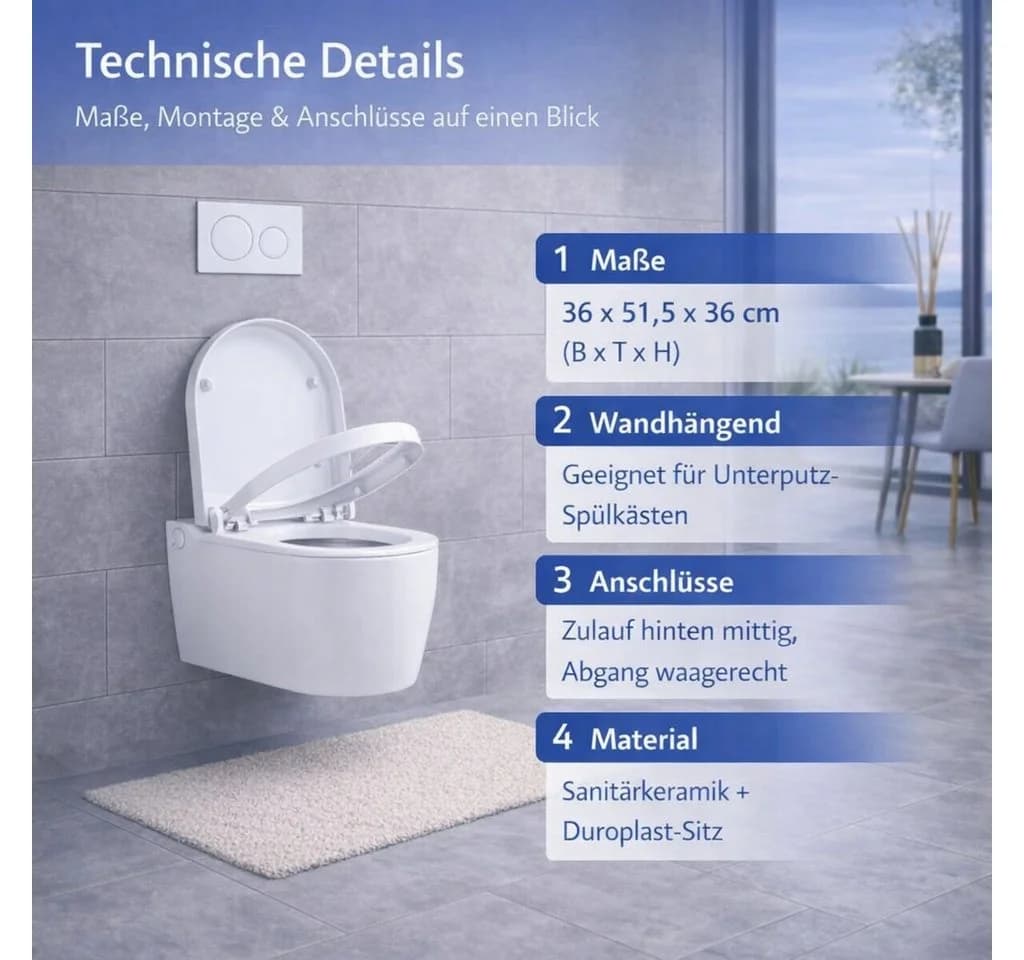 welltime Tiefspül-WC Vigo Wandhängend Spülrandlos inkl. WC-Sitz Softclose - Bild 4