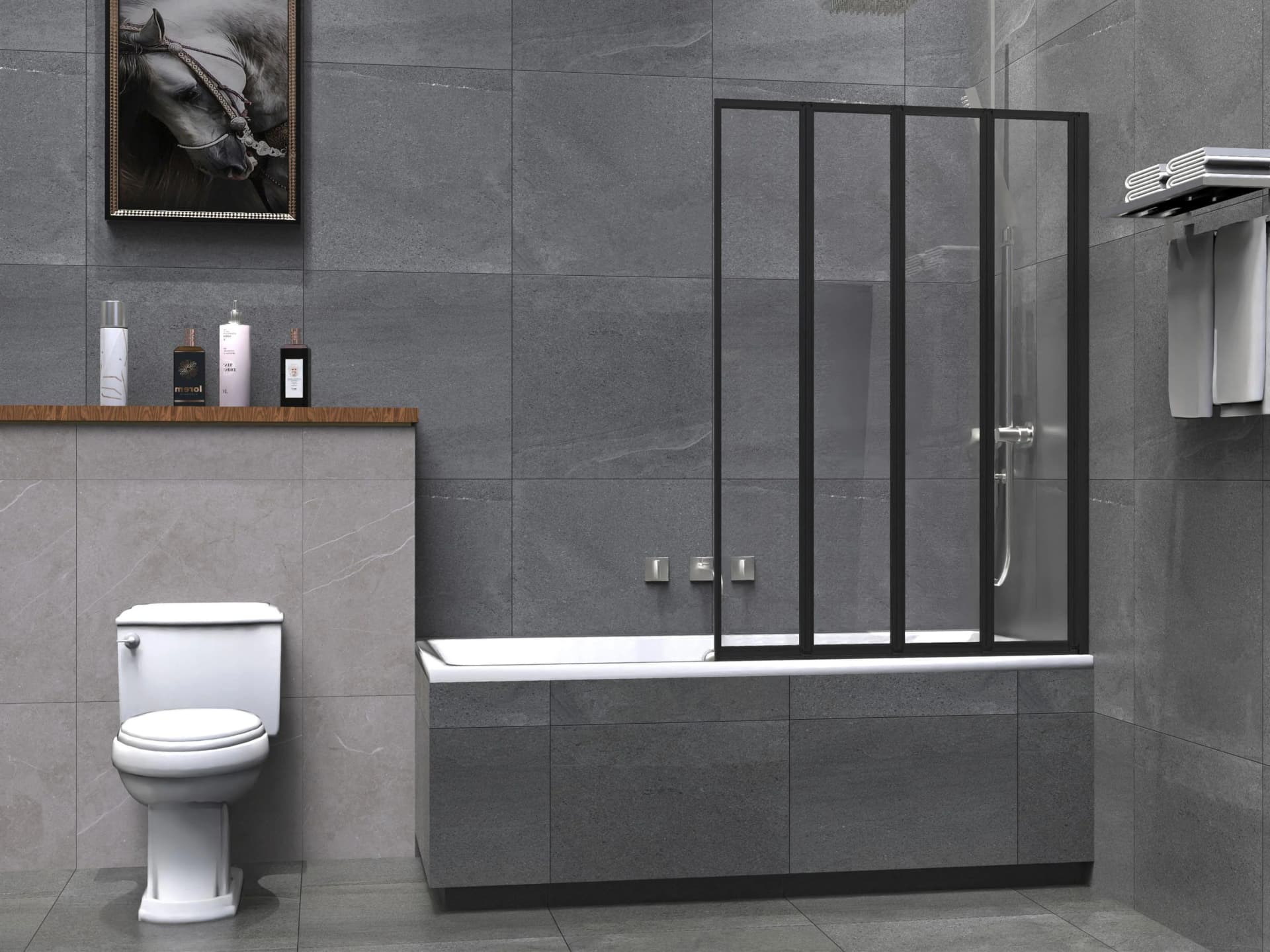 WELLTIME Badewannenaufsatz Nassau Schwarz Glas