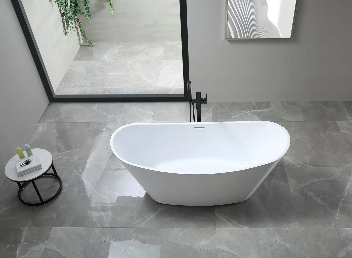 WELLTIME Badewanne Lagos Weiß Freistehend Oval Acryl - Bild 3