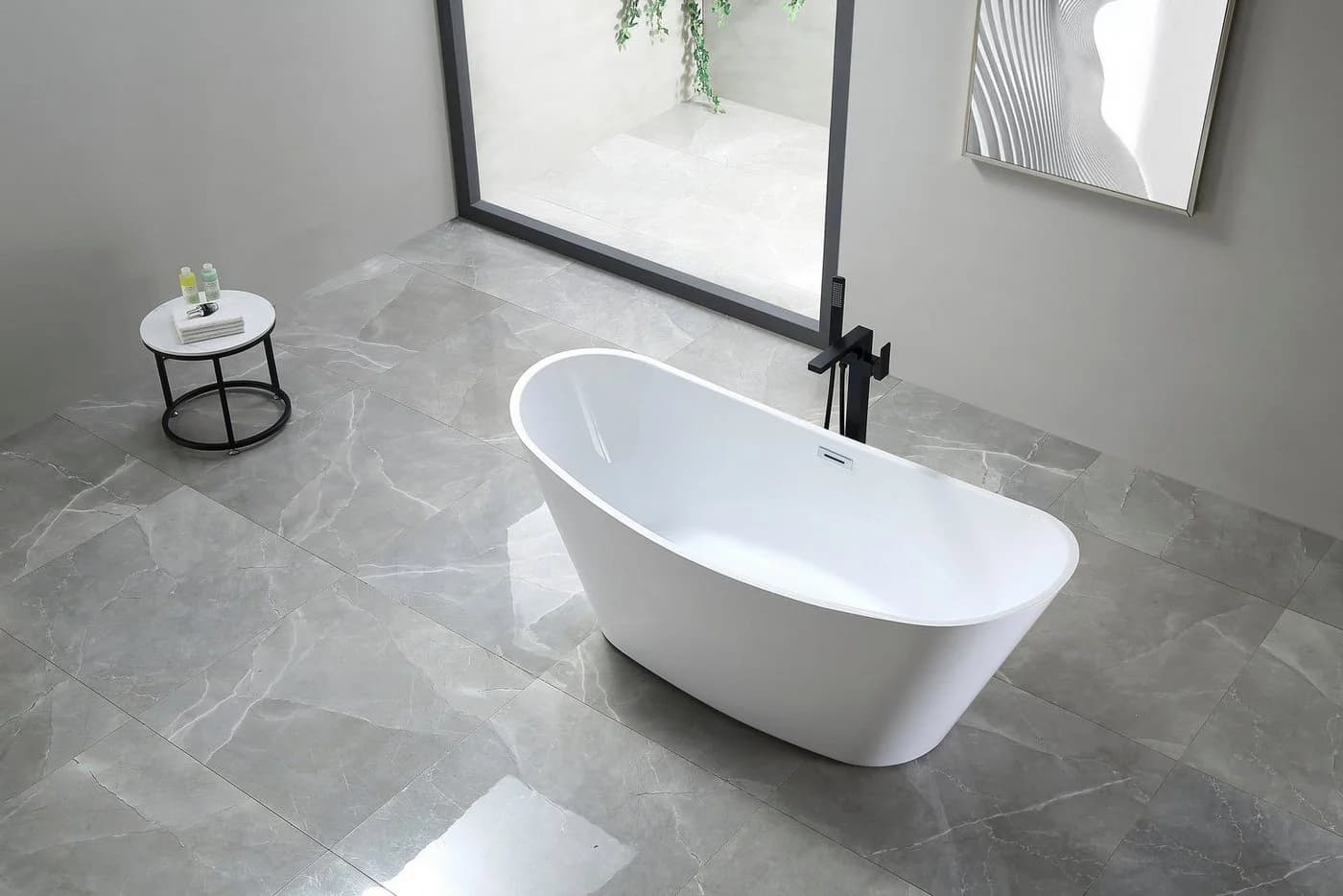 WELLTIME Badewanne Lagos Weiß Freistehend Oval Acryl - Bild 4
