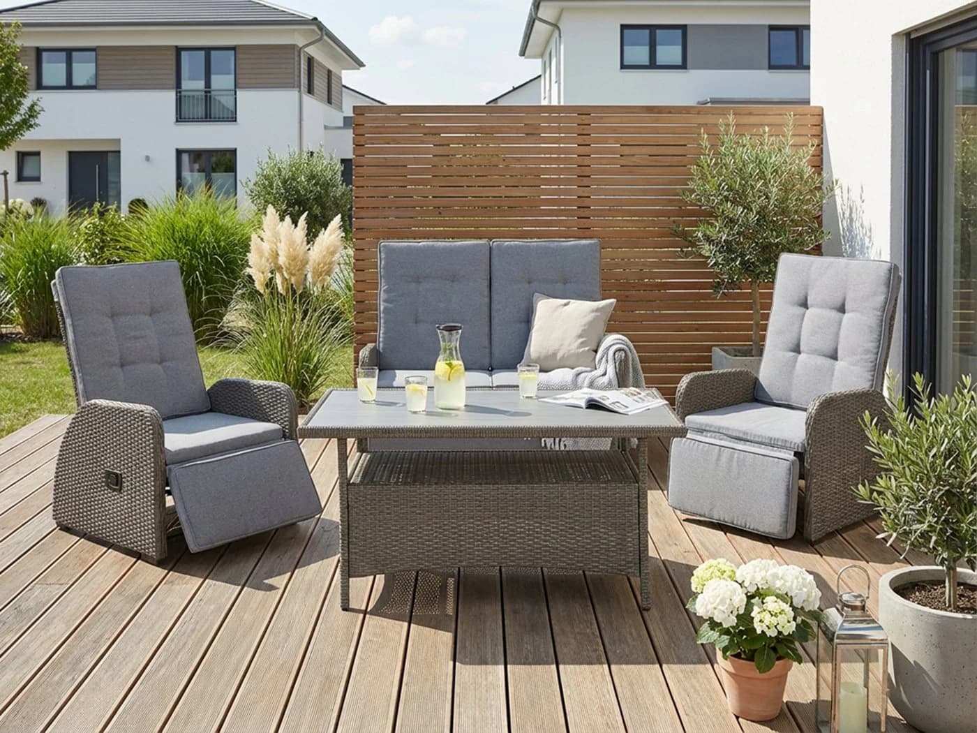 Konifera Gartenlounge-Set Vigo Grau Poly Rattan mit verstellbarer Lehne - Bild 2