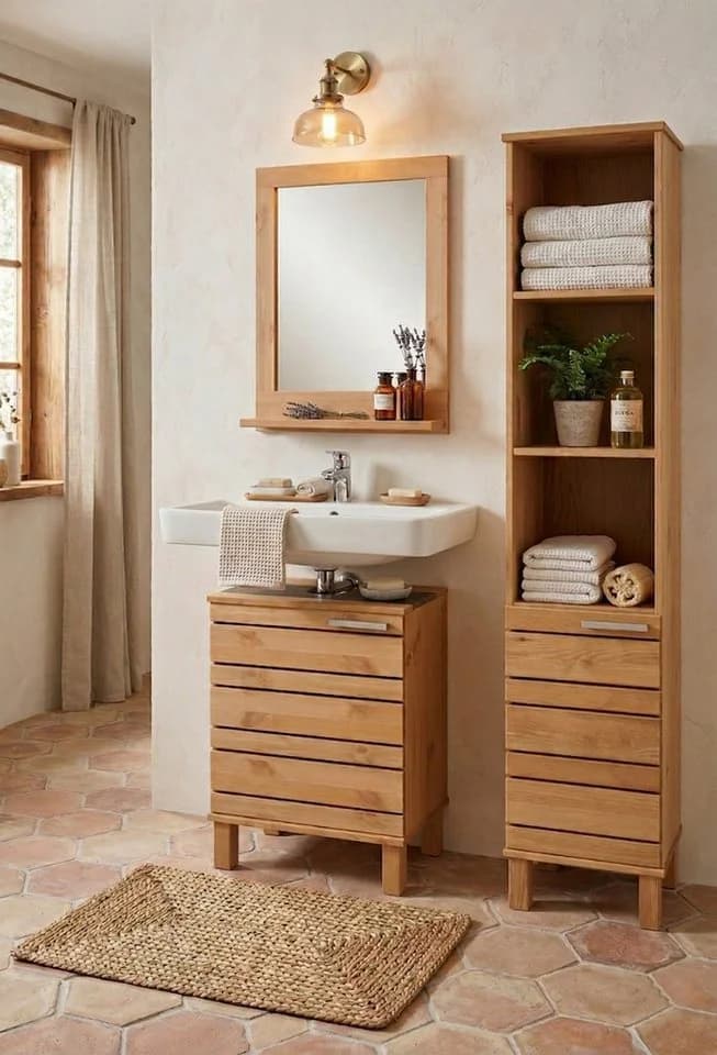 HOME AFFAIRE JOSIE Waschbeckenunterschrank Beige Massivholz - Bild 5