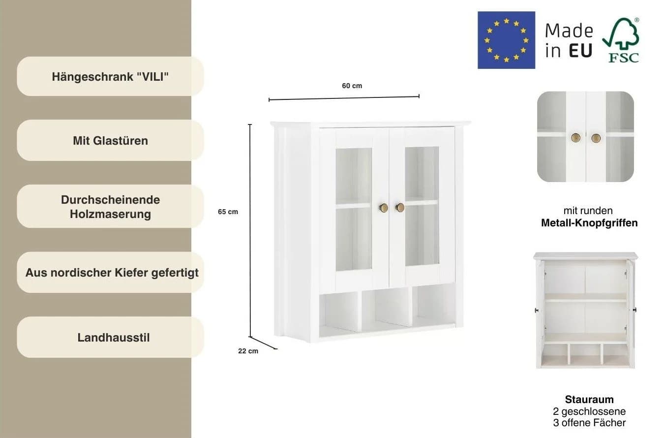Home affaire Hängeschrank Vili Weiß mit Glastüren - Bild 3