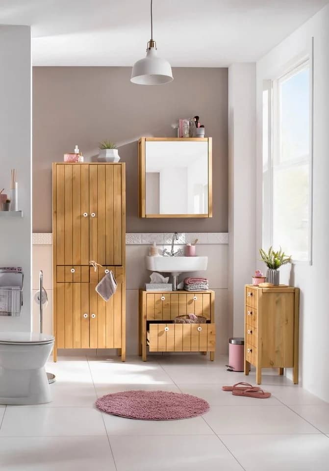 Home Affaire Waschbeckenunterschrank Tina Massivholz Kiefer Beige - Bild 4