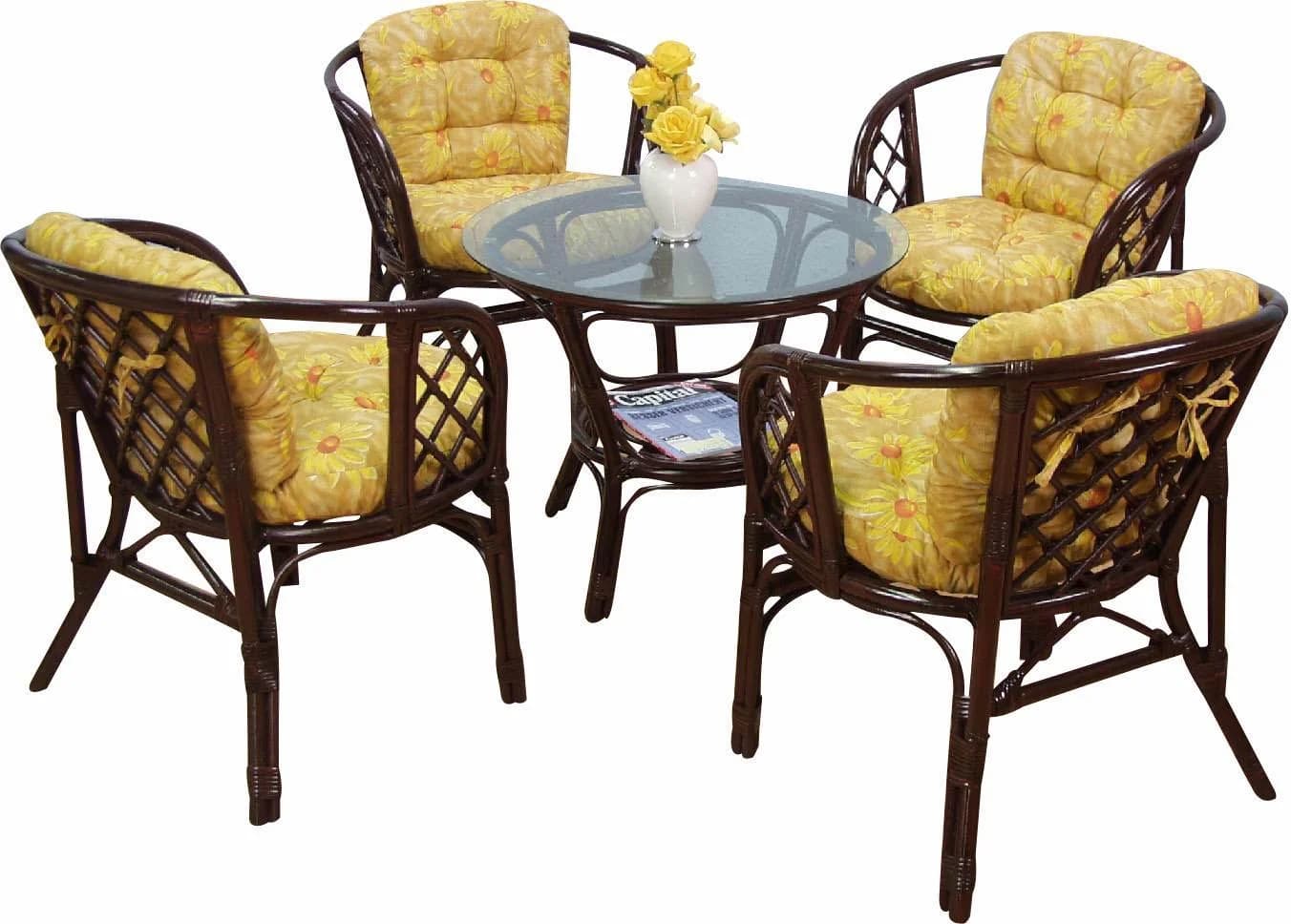 Essgruppe HOME AFFAIRE 5-tlg. Honigfarben Rattan mit Glasplatte