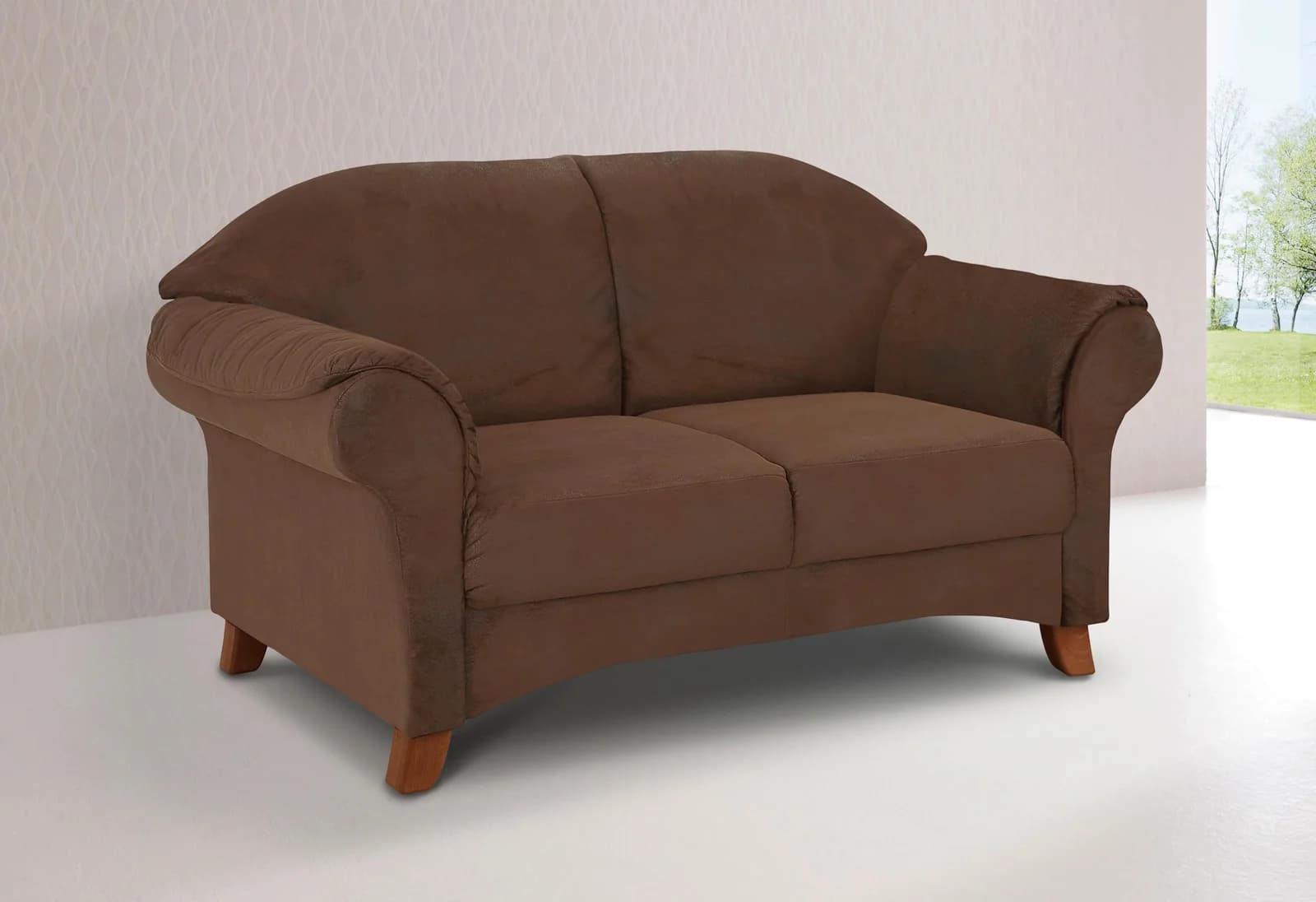 HOME AFFAIRE Mayfair 2-Sitzer Sofa Braun Landhaus-Stil Microfaser