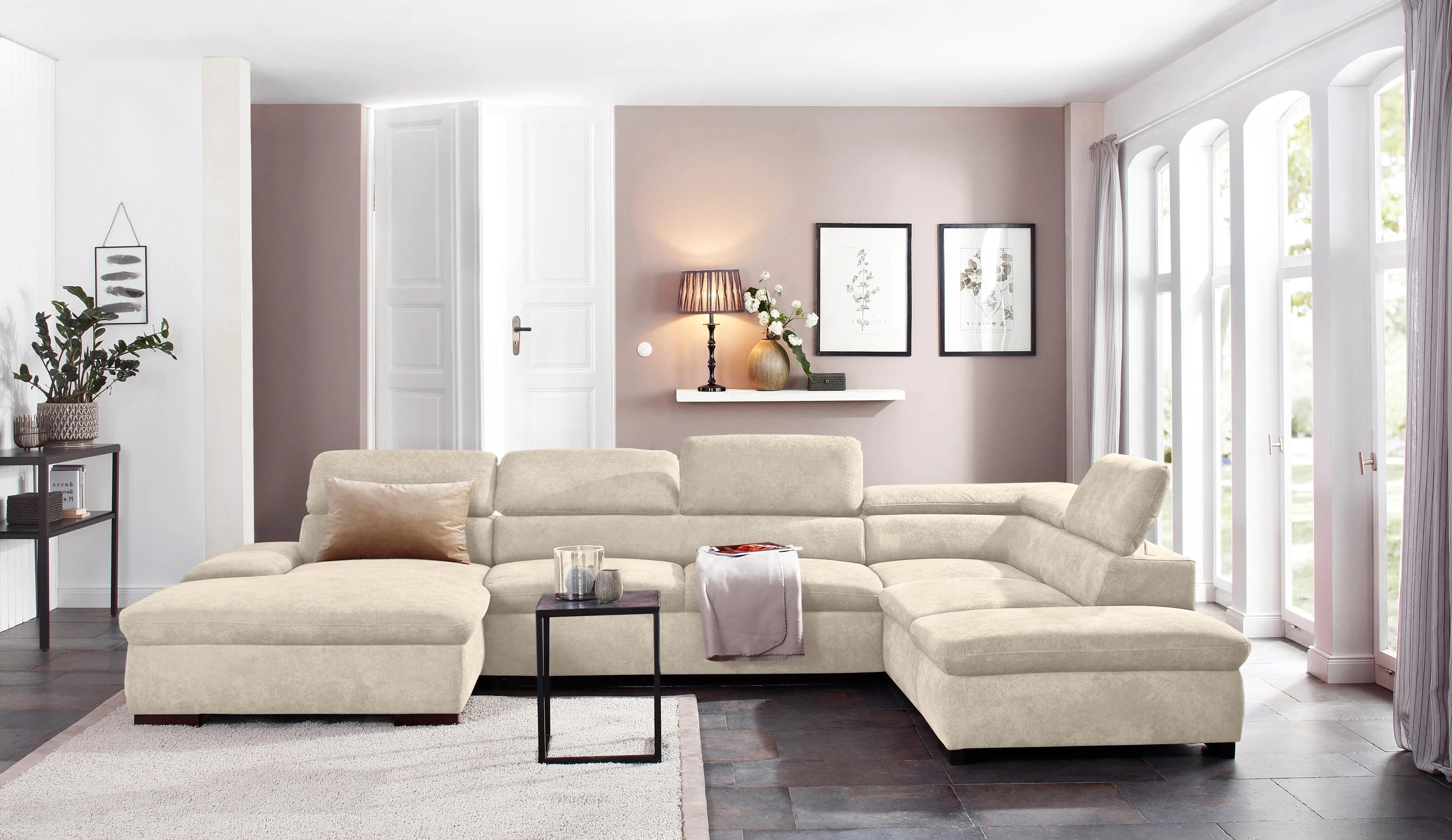 Home Affaire Alberto U-Form Wohnlandschaft Beige mit Bettfunktion