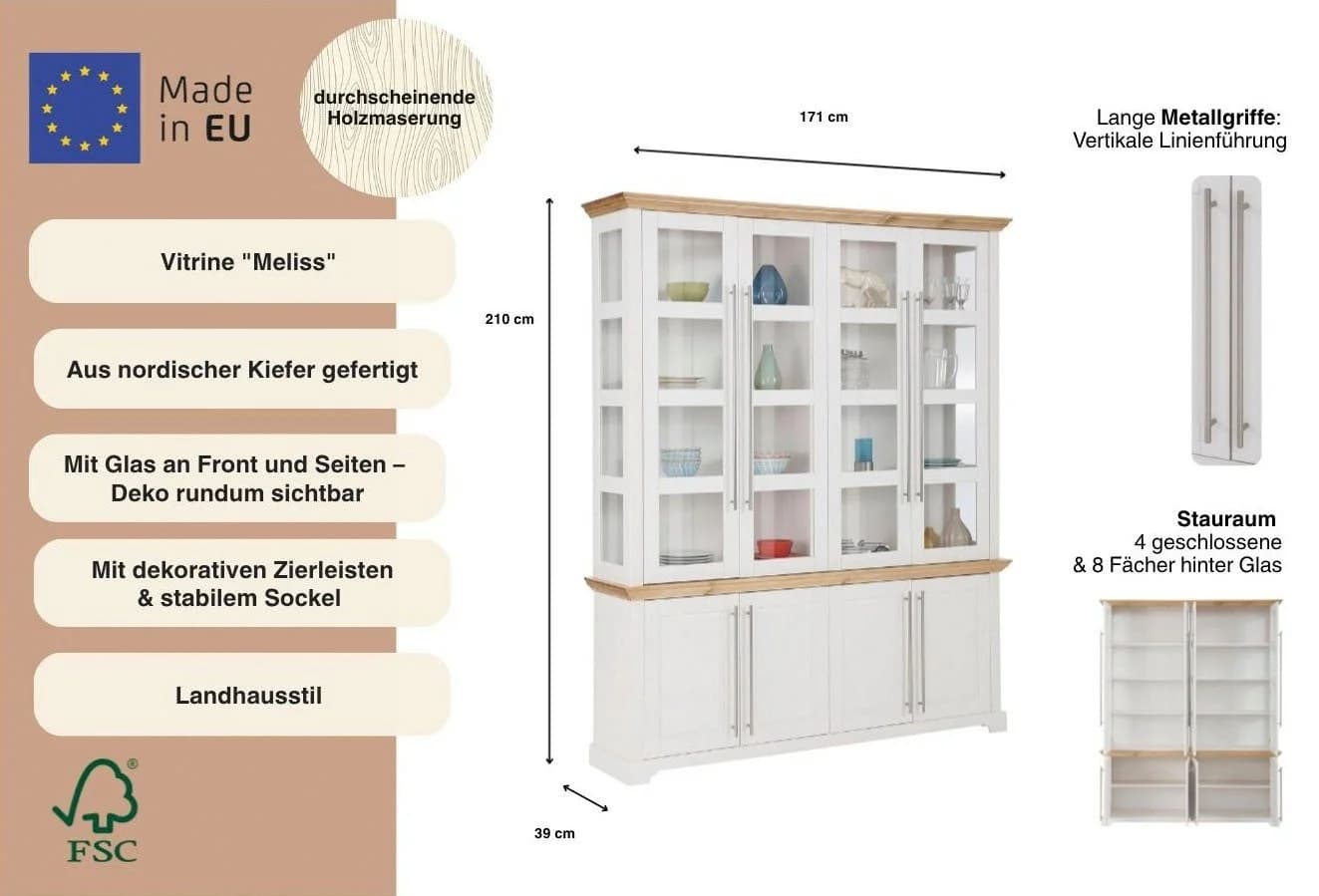 OTTO HOME Vitrine Melissa Weiß Honig Massivholz Kiefer - Bild 3